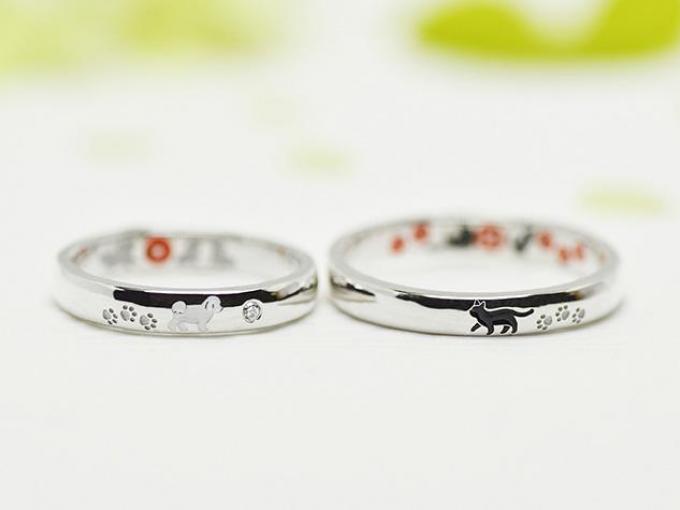 w1328 猫とマルチーズのオーダーメイド結婚指輪おもて面